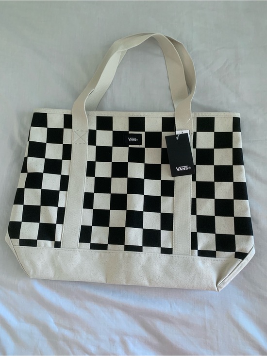 Vans Handbags - Vans Pergs Checkerboard Canvas Tote Bag Black Antique White NWT